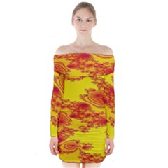 Floral Fractal Pattern Long Sleeve Off Shoulder Dress