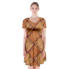 Vector Square Texture Pattern Short Sleeve V-neck Flare Dress