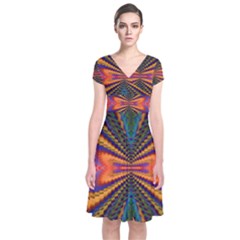 Casanova Abstract Art Colors Cool Druffix Flower Freaky Trippy Short Sleeve Front Wrap Dress