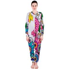 Flowers Pattern Vector Art Onepiece Jumpsuit (ladies) 