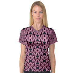 Triangle Knot Pink And Black Fabric V-Neck Sport Mesh Tee