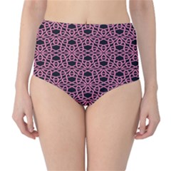 Triangle Knot Pink And Black Fabric High-waist Bikini Bottoms