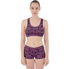Triangle Knot Pink And Black Fabric Work It Out Sports Bra Set
