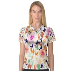 Vector Floral Art V-neck Sport Mesh Tee