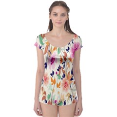 Vector Floral Art Boyleg Leotard 