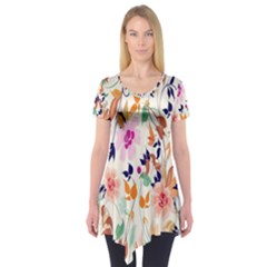 Vector Floral Art Short Sleeve Tunic 