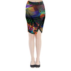 Colored Fractal Midi Wrap Pencil Skirt