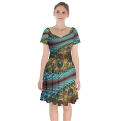 Fractal Snake Skin Short Sleeve Bardot Dress