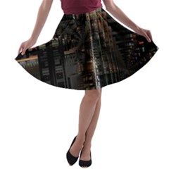 Blacktechnology Circuit Board Electronic Computer A-line Skater Skirt