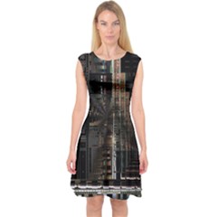 Blacktechnology Circuit Board Electronic Computer Capsleeve Midi Dress