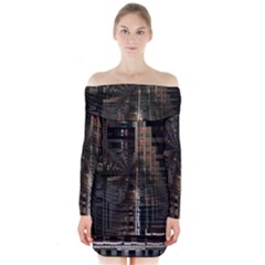 Blacktechnology Circuit Board Electronic Computer Long Sleeve Off Shoulder Dress by BangZart