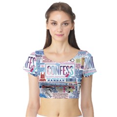 Book Collage Based On Confess Short Sleeve Crop Top (tight Fit)