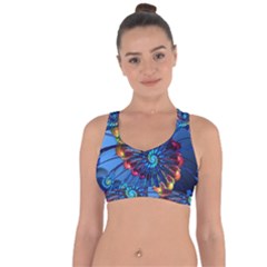 Top Peacock Feathers Cross String Back Sports Bra