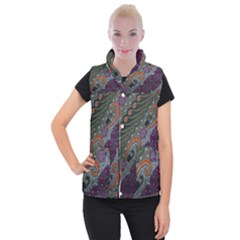 Batik Art Pattern  Women s Button Up Puffer Vest by BangZart