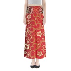 Golden Swirls Floral Pattern Full Length Maxi Skirt by BangZart