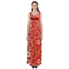 Golden Swirls Floral Pattern Empire Waist Maxi Dress by BangZart