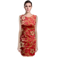 Golden Swirls Floral Pattern Classic Sleeveless Midi Dress