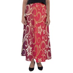 Golden Swirls Floral Pattern Flared Maxi Skirt by BangZart