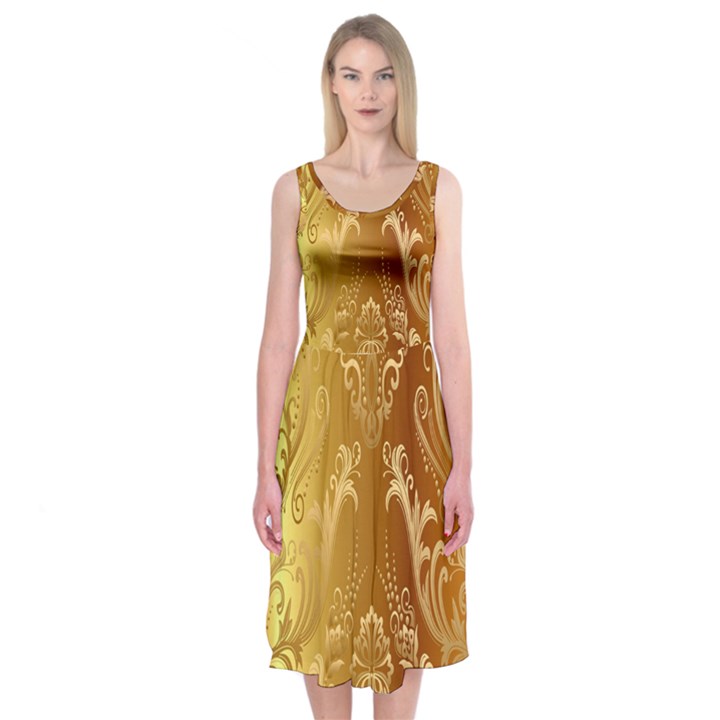 Golden Pattern Vintage Gradient Vector Midi Sleeveless Dress