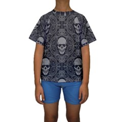 Dark Horror Skulls Pattern Kids  Short Sleeve Swimwear