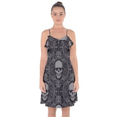 Dark Horror Skulls Pattern Ruffle Detail Chiffon Dress by BangZart