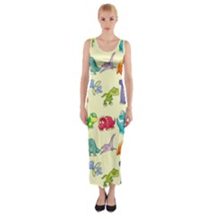 Group Of Funny Dinosaurs Graphic Fitted Maxi Dress