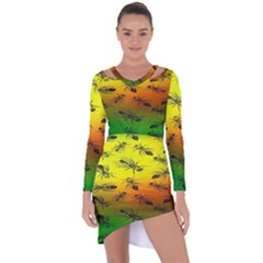 Insect Pattern Asymmetric Cut-out Shift Dress