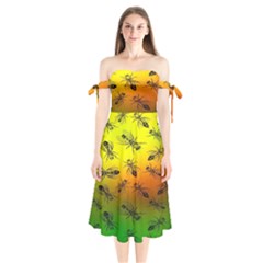 Insect Pattern Shoulder Tie Bardot Midi Dress