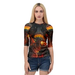 Dragon Legend Art Fire Digital Fantasy Quarter Sleeve Tee