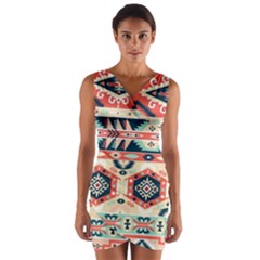 Aztec Pattern Wrap Front Bodycon Dress