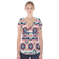 Aztec Pattern Short Sleeve Front Detail Top