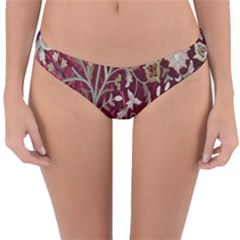 Crewel Fabric Tree Of Life Maroon Reversible Hipster Bikini Bottoms by BangZart