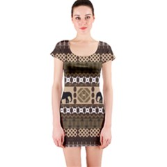 Elephant African Vector Pattern Short Sleeve Bodycon Dress by BangZart