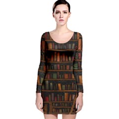 Books Library Long Sleeve Velvet Bodycon Dress