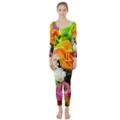 Colorful Flowers Long Sleeve Catsuit