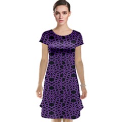 Triangle Knot Purple And Black Fabric Cap Sleeve Nightdress