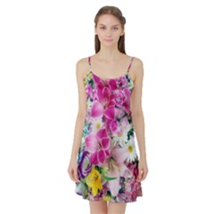 Colorful Flowers Patterns Satin Night Slip