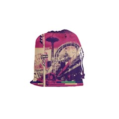 Pink City Retro Vintage Futurism Art Drawstring Pouches (small)  by BangZart