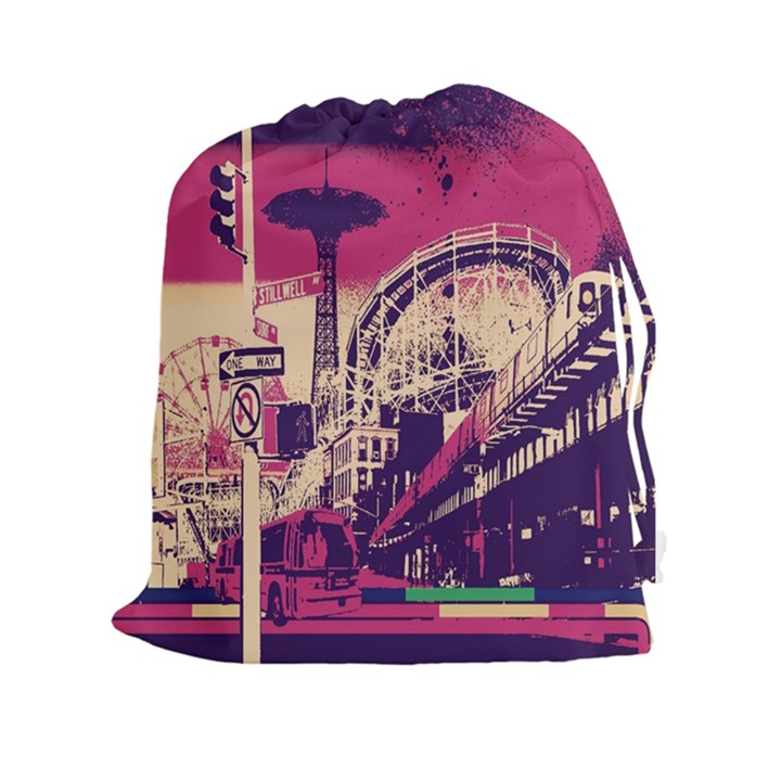 Pink City Retro Vintage Futurism Art Drawstring Pouches (XXL)