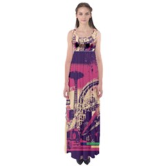 Pink City Retro Vintage Futurism Art Empire Waist Maxi Dress