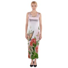 Flora Butterfly Roses Fitted Maxi Dress