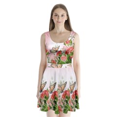 Flora Butterfly Roses Split Back Mini Dress 