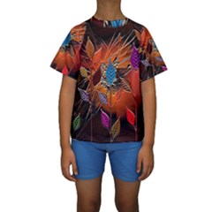 Colorful Leaves Kids  Short Sleeve Swimwear