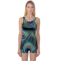 Feathers Art Peacock Sheets Patterns One Piece Boyleg Swimsuit