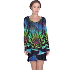 Fractal Flowers Abstract Petals Glitter Lights Art 3d Long Sleeve Nightdress