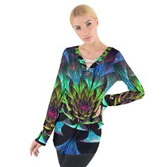 Fractal Flowers Abstract Petals Glitter Lights Art 3d Tie Up Tee