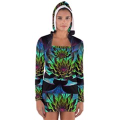 Fractal Flowers Abstract Petals Glitter Lights Art 3d Long Sleeve Hooded T-shirt