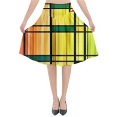 Line Rainbow Grid Abstract Flared Midi Skirt
