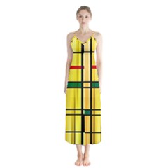 Line Rainbow Grid Abstract Button Up Chiffon Maxi Dress