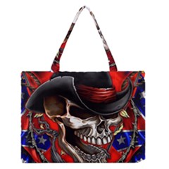 Confederate Flag Usa America United States Csa Civil War Rebel Dixie Military Poster Skull Medium Zipper Tote Bag by BangZart